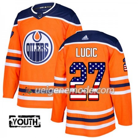 Kinder Eishockey Edmonton Oilers Trikot Milan Lucic 27 Adidas 2017-2018 Orange USA Flag Fashion Authentic